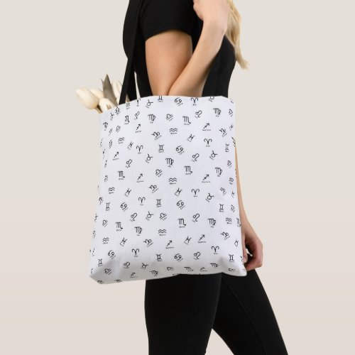 All Black Zodiac Signs on White Background Tote Bag