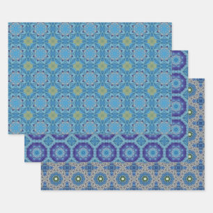 All Blue Seamless Ethnic Pattern Set 1 Wrapping Paper Sheets