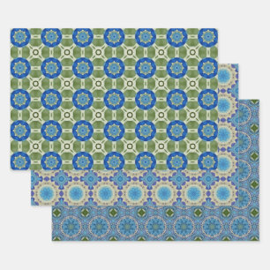 All Blue Seamless Ethnic Pattern Set 2 Wrapping Paper Sheets