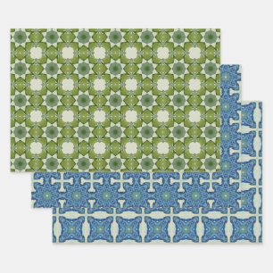 All Blue Seamless Ethnic Pattern Set 3 Wrapping Paper Sheets