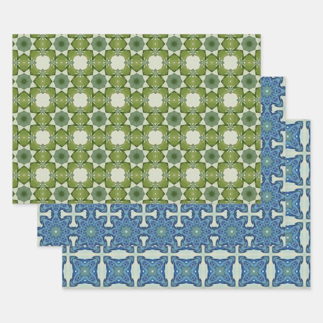 All Blue Seamless Ethnic Pattern Set 3 Wrapping Paper Sheets (Set)