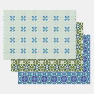 All Blue Seamless Ethnic Pattern Set 5 Wrapping Paper Sheets