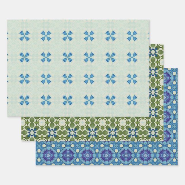 All Blue Seamless Ethnic Pattern Set 5 Wrapping Paper Sheets (Set)