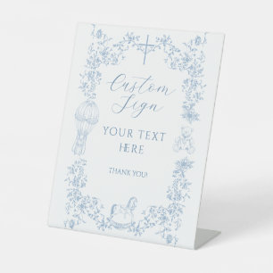 All Blue Toile Boy Baptism Elegant Custom Pedestal Sign