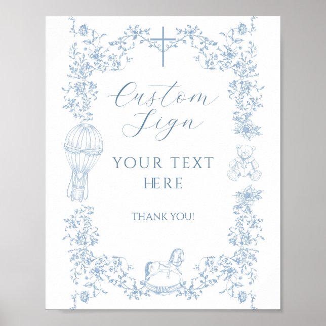 All Blue Toile Boy Baptism Elegant Custom Poster (Front)