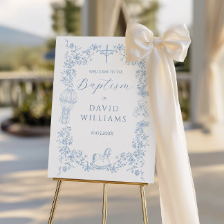 All Blue Toile Boy Baptism Elegant Welcome Foam Board