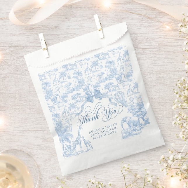 All Blue Toile Safari Animal Baby Boy Shower Favor Bag (Clipped)