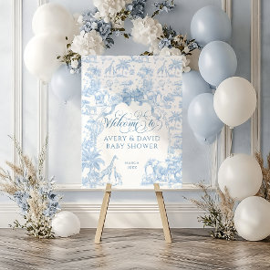 All Blue Toile Safari Animal Baby Boy Shower Foam Board