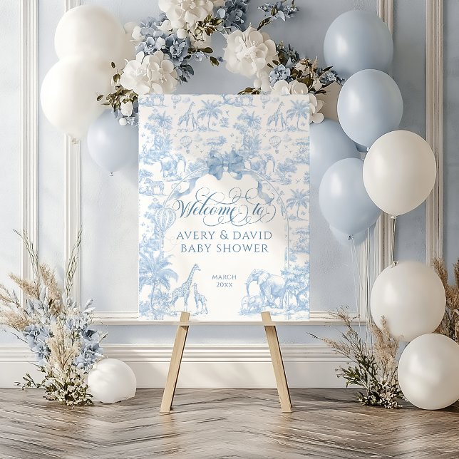 All Blue Toile Safari Animal Baby Boy Shower Foam Board (Creator Uploaded)