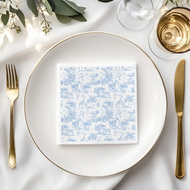 All Blue Toile Safari Animal Baby Boy Shower Napkins (Creator Uploaded)