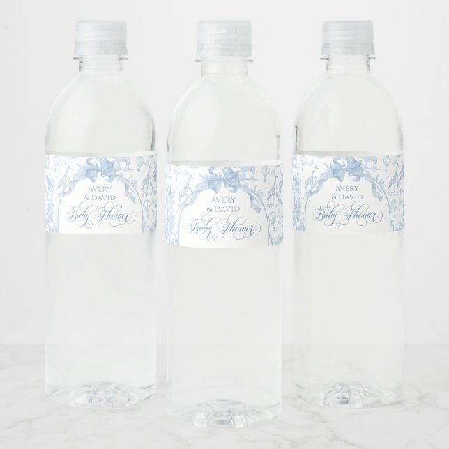 All Blue Toile Safari Animal Baby Boy Shower Water Bottle Label (Bottles)