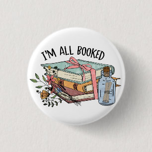 All booked flowers ribbon book message in a bottle button