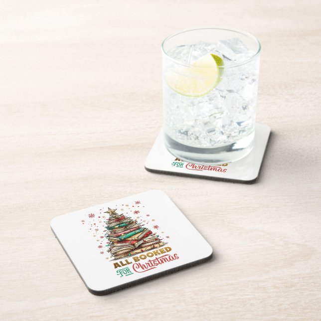 All Booked for Christmas  Beverage Coaster (Right Side)
