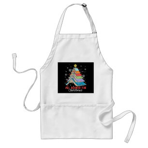 All Booked For Christmas Book Christmas Tree Light Adult Apron