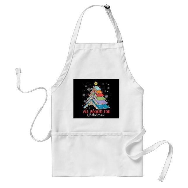All Booked For Christmas Book Christmas Tree Light Adult Apron (Front)