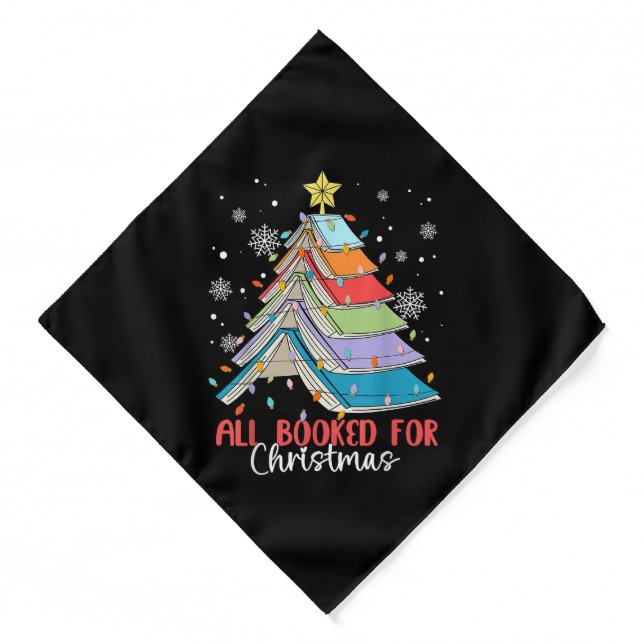 All Booked For Christmas Book Christmas Tree Light Bandana (Front)