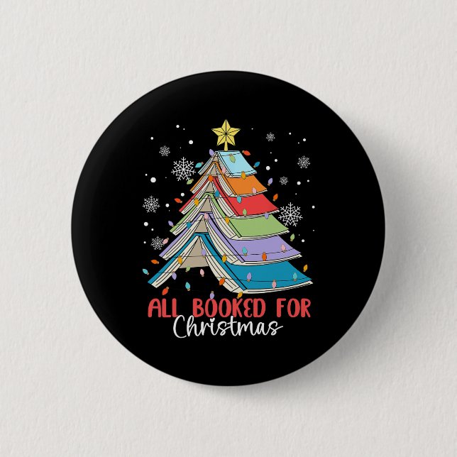 All Booked For Christmas Book Christmas Tree Light Button (Front)