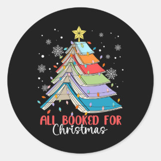 All Booked For Christmas Book Christmas Tree Light Classic Round Sticker