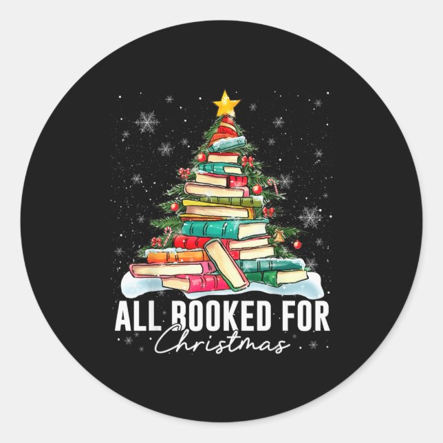 All Booked For Christmas Book Christmas Tree Light Classic Round Sticker (Front)