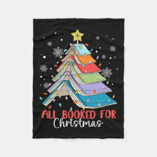 All Booked For Christmas Book Christmas Tree Light Fleece Blanket