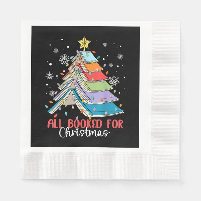 All Booked For Christmas Book Christmas Tree Light Napkins (Front)