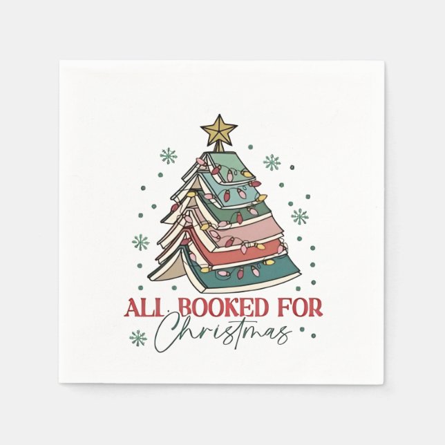 All Booked For Christmas Book Lover Christmas Xmas Napkins (Front)
