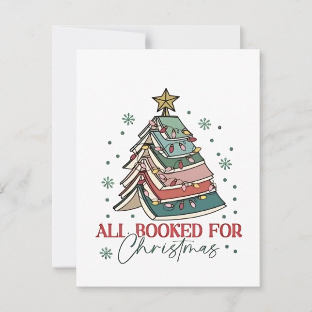 All Booked For Christmas Book Lover Christmas Xmas Note Card (Front)