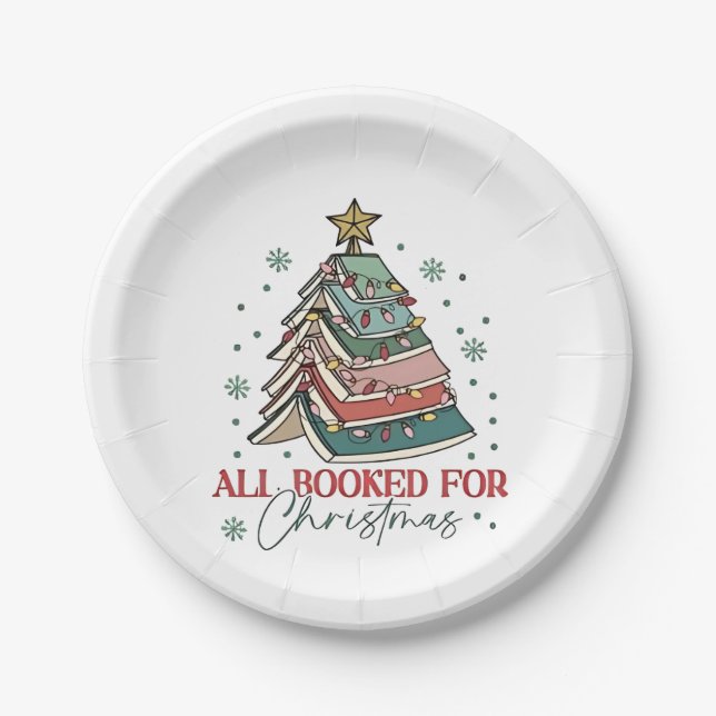 All Booked For Christmas Book Lover Christmas Xmas Paper Plates (Front)