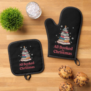 All Booked For Christmas Book Tree Lights  Oven Mitt & Pot Holder Set