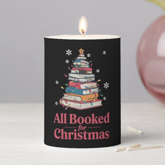 All Booked For Christmas Book Tree Lights  Pillar Candle (In Situ)