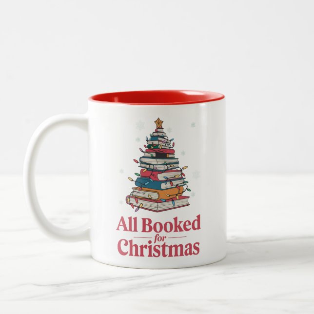All Booked For Christmas Book Tree Lights  Two-Tone Coffee Mug (Left)