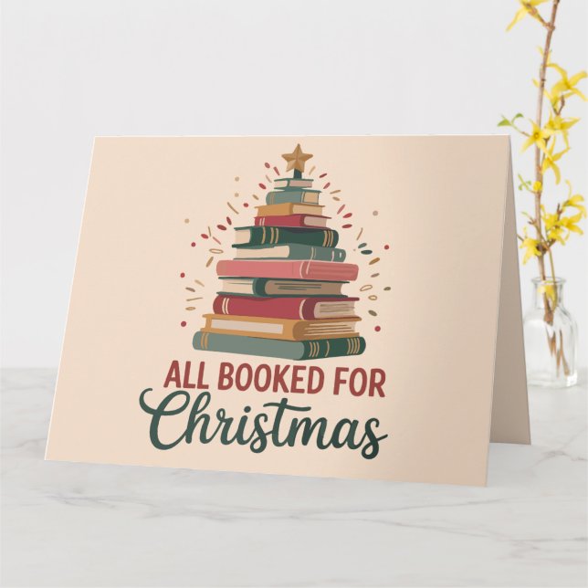 All Booked for Christmas Book Tree Xmas Teacher  Card (Yellow Flower)