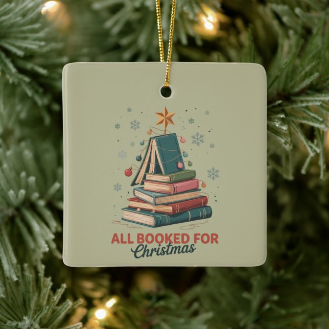 All Booked for Christmas Book Tree Xmas Teacher  Ceramic Ornament (Tree)