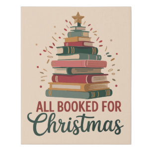 All Booked for Christmas Book Tree Xmas Teacher Faux Canvas Print