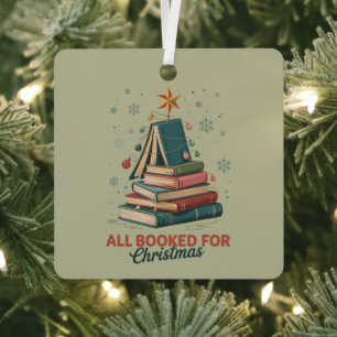 All Booked for Christmas Book Tree Xmas Teacher Metal Ornament