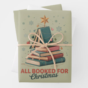 All Booked for Christmas Book Tree Xmas Teacher Wrapping Paper Sheets