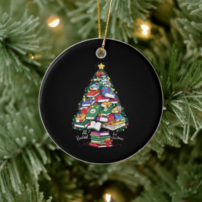 All Booked For Christmas Book Xmas Gift Librarian  Ceramic Ornament (Tree)