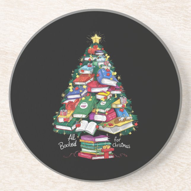 All Booked For Christmas Book Xmas Gift Librarian  Coaster (Front)
