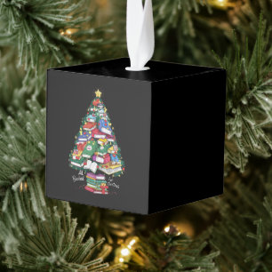 All Booked For Christmas Book Xmas Gift Librarian  Cube Ornament