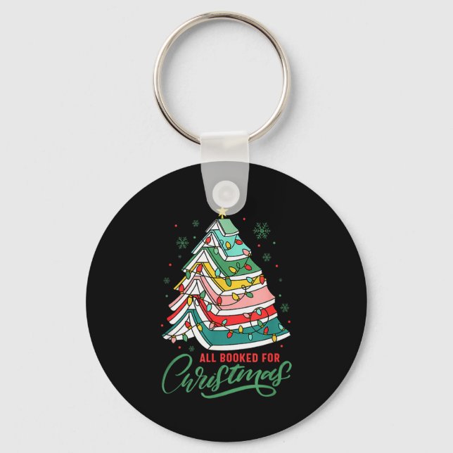 All Booked For Christmas Book Xmas Tree Lights Rea Keychain (Front)