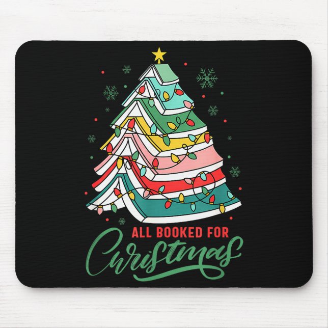 All Booked For Christmas Book Xmas Tree Lights Rea Mouse Pad (Front)