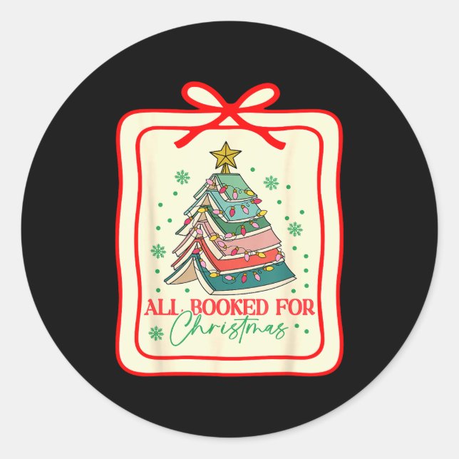 All Booked For Christmas Coquette Bow Tree Lights  Classic Round Sticker (Front)