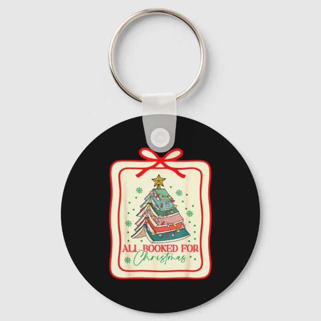 All Booked For Christmas Coquette Bow Tree Lights  Keychain (Front)