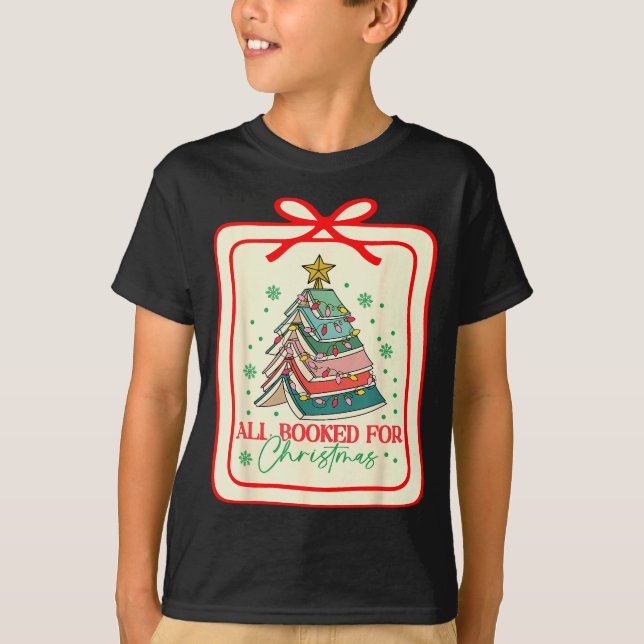 All Booked For Christmas Coquette Bow Tree Lights  T-Shirt (Front)