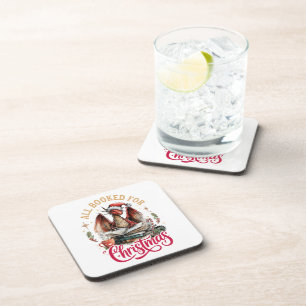 All Booked for Christmas Dragon Beverage Coaster