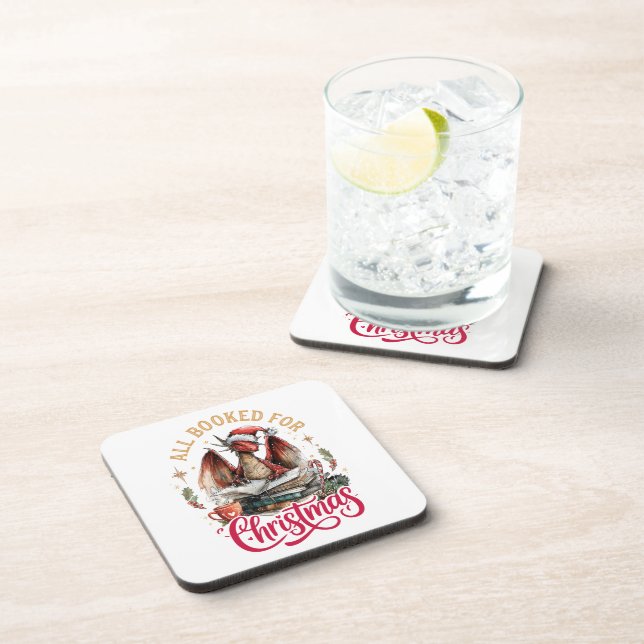 All Booked for Christmas Dragon  Beverage Coaster (Right Side)