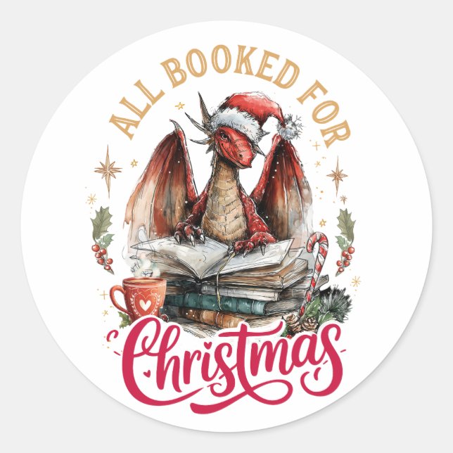All Booked for Christmas Dragon  Classic Round Sticker (Front)