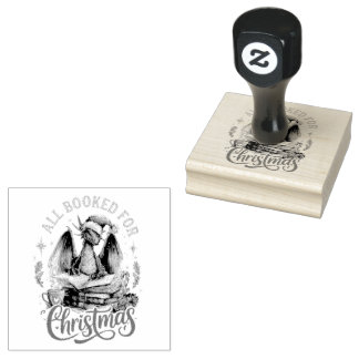 All Booked for Christmas Dragon  Rubber Stamp