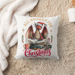 All Booked for Christmas Dragon Throw Pillow