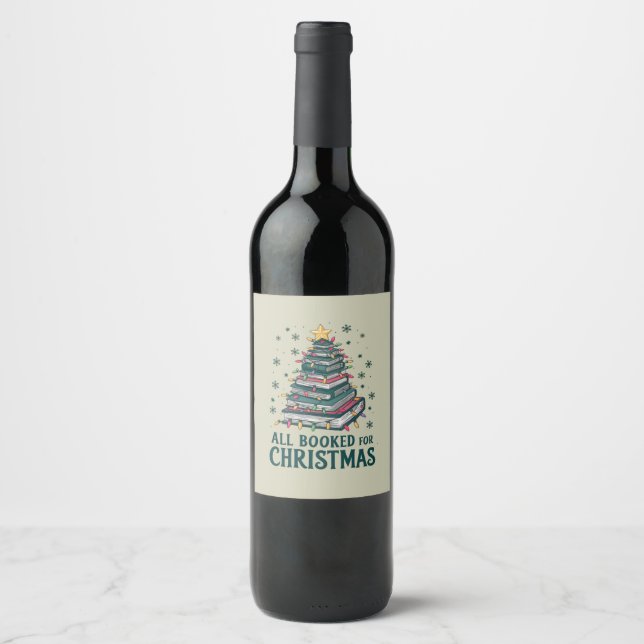 All Booked For Christmas Gift for Librarian Lover Wine Label (Front)